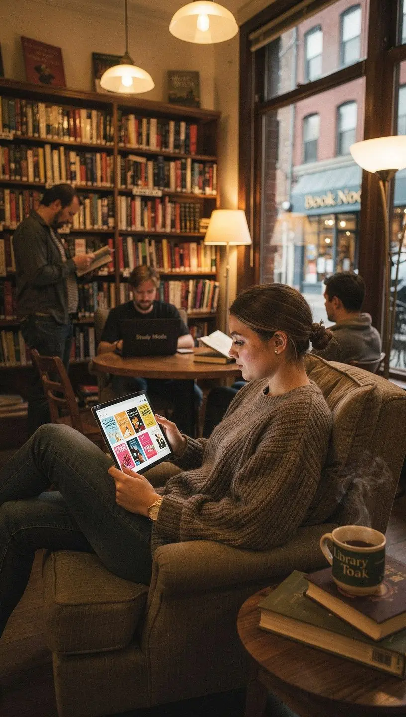 Urban scene with people managing screen time effectively.