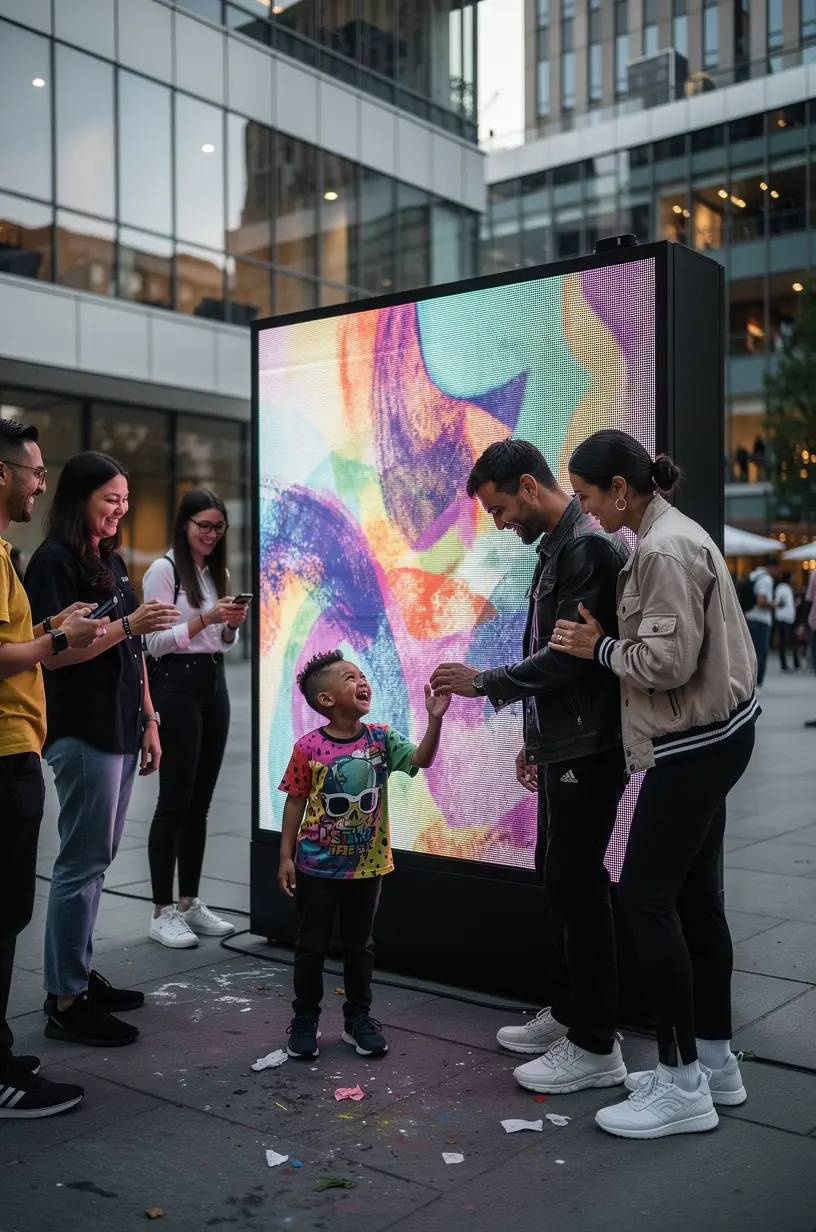 People engaging with technology in a community setting