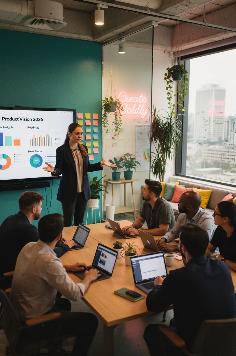 Smart home security devices in a modern urban setting.